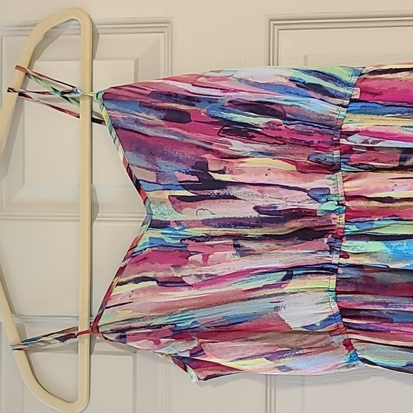 SAKS 5/48 NWOT Chiffon Multicolor Maxi, lined, elasticized empire. Tall 6. - Picture 2 of 10